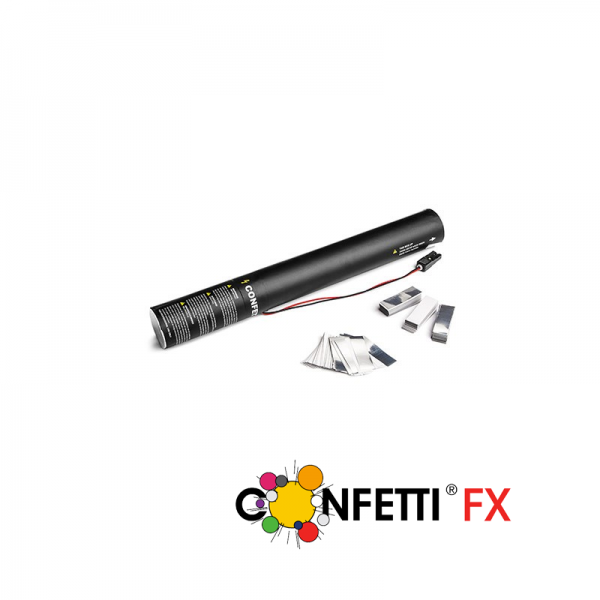 Konfettikanone elektrisch weiß silber 40cm