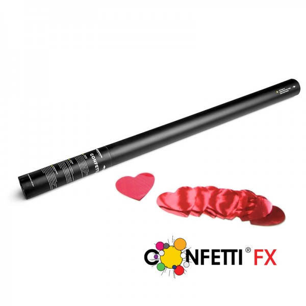 Konfettikanone Herzen rot metallic 80 cm